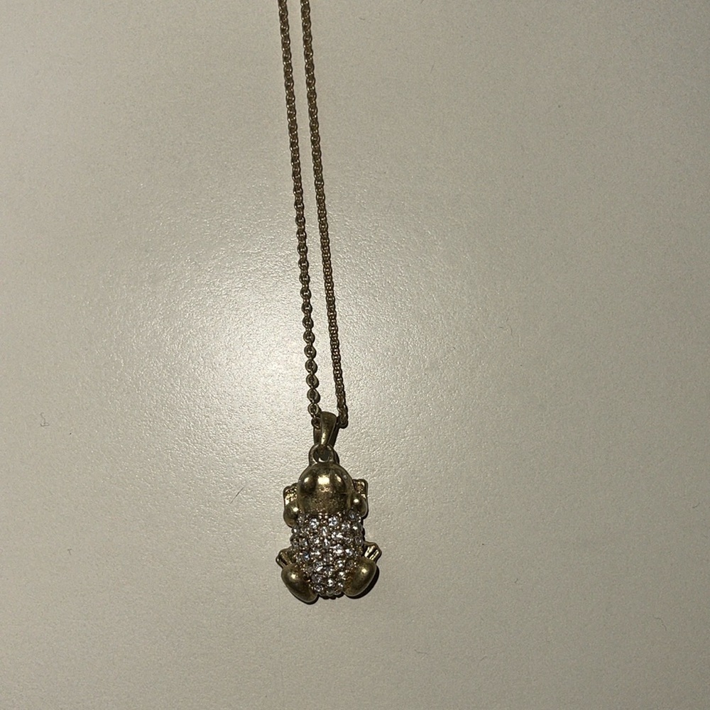 J. Crew Gold Rhinestone Frog Necklace
